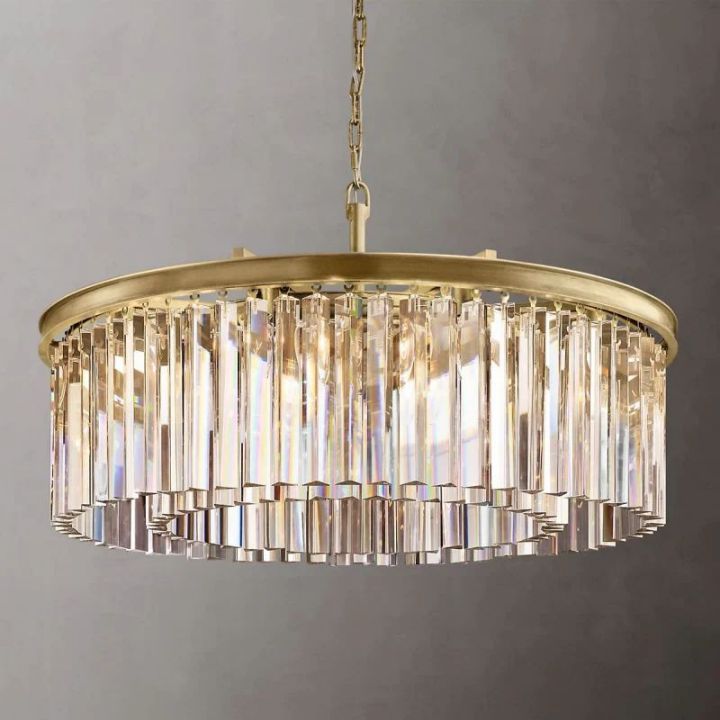 1920s Art Deco Single Round Chandelier 32"D/43"D