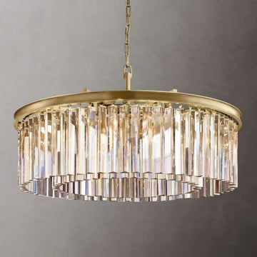 1920s Art Deco Single Round Chandelier 32"D/43"D