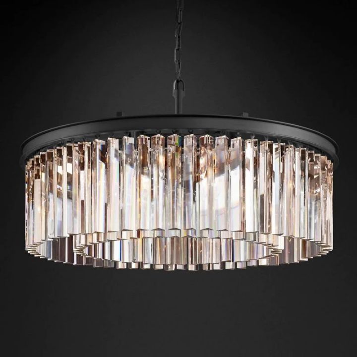 1920s Art Deco Single Round Chandelier 32"D/43"D
