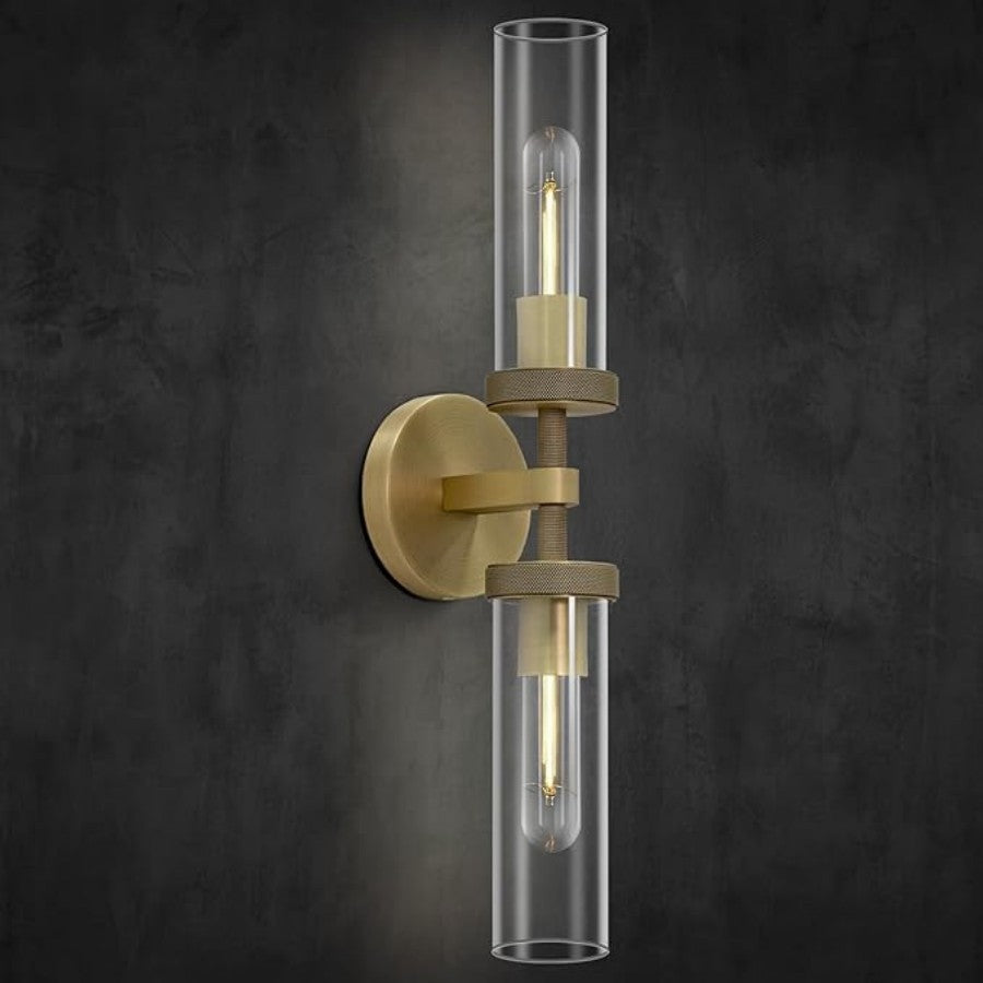 Liminous Brass knurled Wall Sconce Twin Bulb
