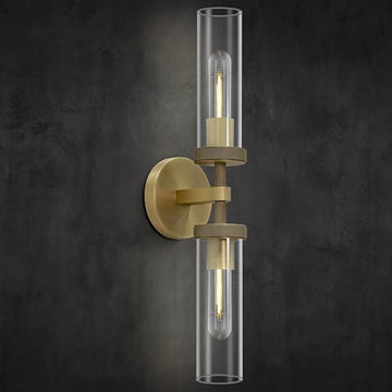 Liminous Brass knurled Wall Sconce Twin Bulb