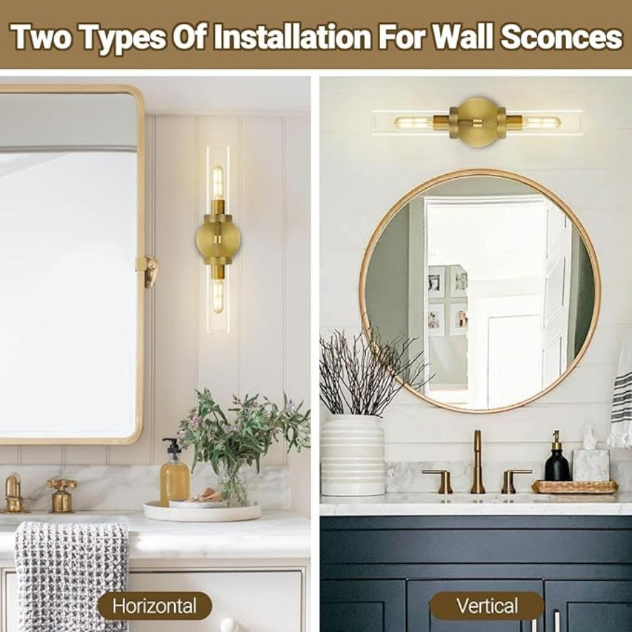Liminous Brass knurled Wall Sconce Twin Bulb